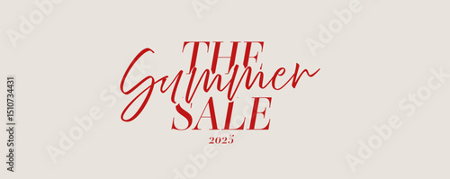 The summer sale banner. Beige bg with bold trendy red typography, Simple template design.
