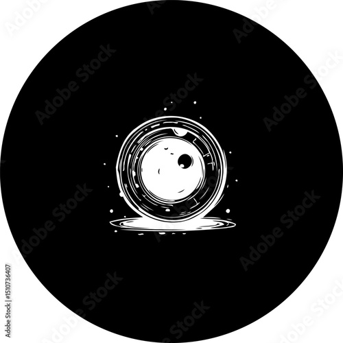 Abstract spherical representation with contrasting tones and circular design