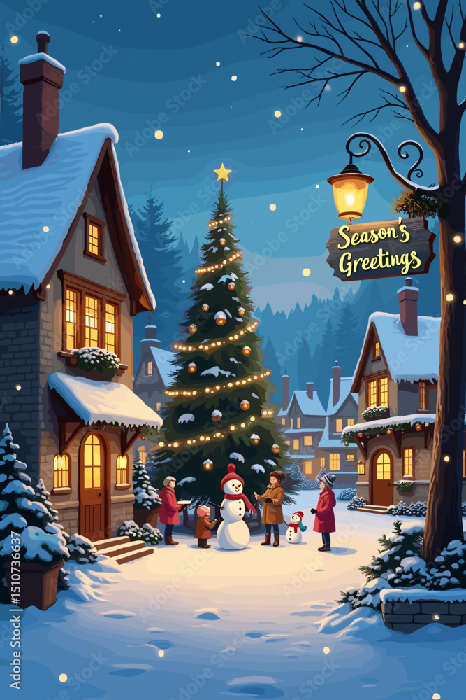 Obraz premium christmas music poster, christmas party poster, christmas poster background, santa poster, happy holidays poster, christmas poster greeting card, christmas, winter, holiday, landscape, illustration, x