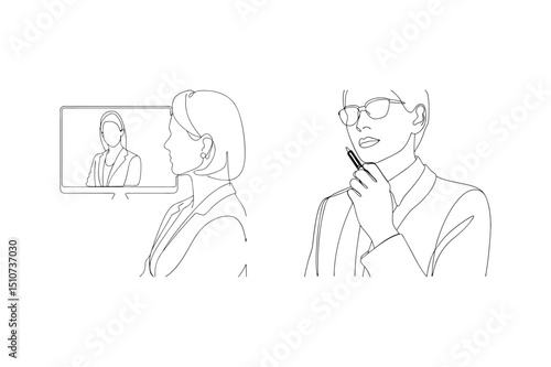 Business people engaging in a video conference and contemplating a professional idea