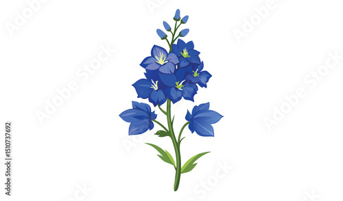 Vibrant blue delphinium flower stem illustration