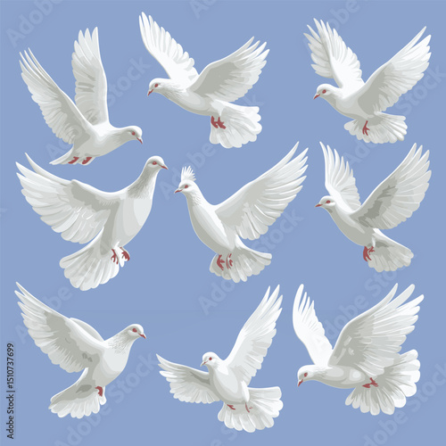 Pentecost Doves vector illustration set on isolated background