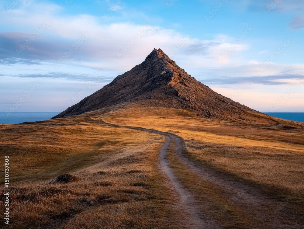 Naklejka premium Serene mountain path through coastal nature during daytime