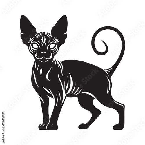 Flat-style hairless cat silhouette for horror stock collections – hairless cat silhouette – hairless cat vector illustration – silhouette of hairless cat

