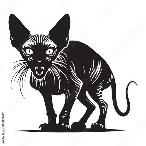 Dramatic hairless cat silhouette with bold vector lines – hairless cat silhouette – hairless cat vector illustration – silhouette of hairless cat

