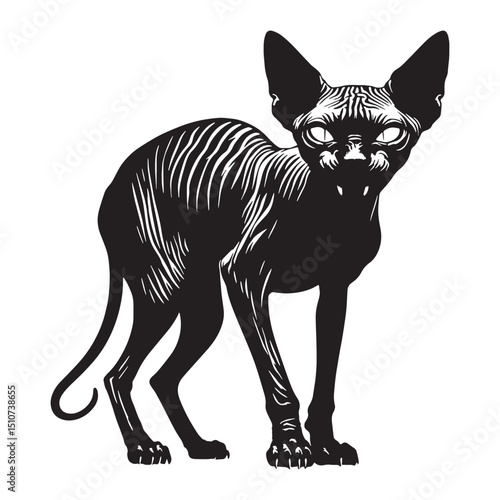 Stylized hairless cat silhouette designed for horror visuals – hairless cat silhouette – hairless cat vector illustration – silhouette of hairless cat

