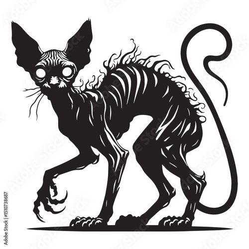 Monochrome hairless cat silhouette for occult art collections – hairless cat silhouette – hairless cat vector illustration – silhouette of hairless cat

