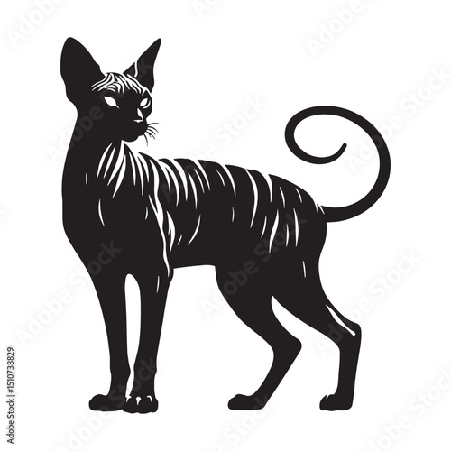 Gothic hairless cat silhouette in high-contrast vector – hairless cat silhouette – hairless cat vector illustration – silhouette of hairless cat


