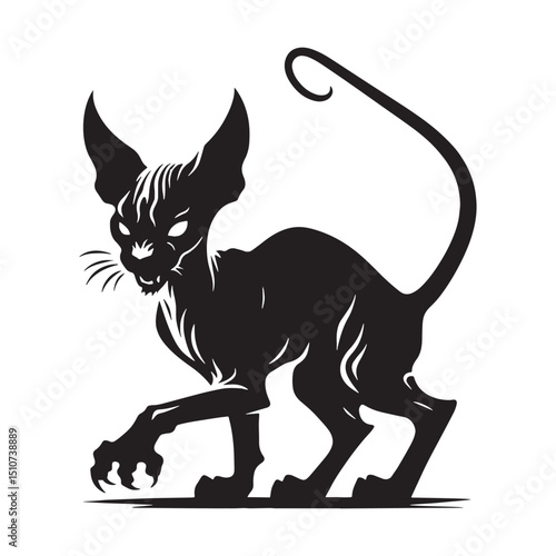 Sinister hairless cat silhouette with sharp contours – hairless cat silhouette – hairless cat vector illustration – silhouette of hairless cat

