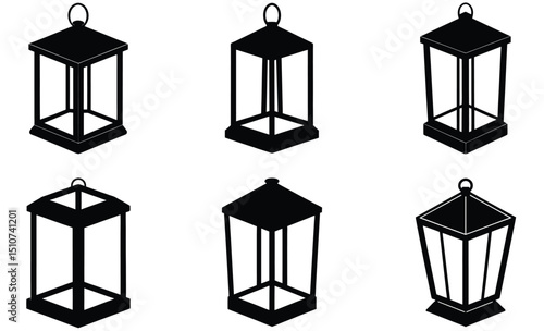 Modern Lantern Table Lamp Silhouette Vector – Minimalist Decorative Light Design, Contemporary Indoor Lighting Element for Home and Office