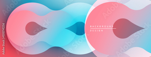 Abstract fluid shapes, pinks, blues create dynamic composition. Gradient colors blend seamlessly, modern design element.