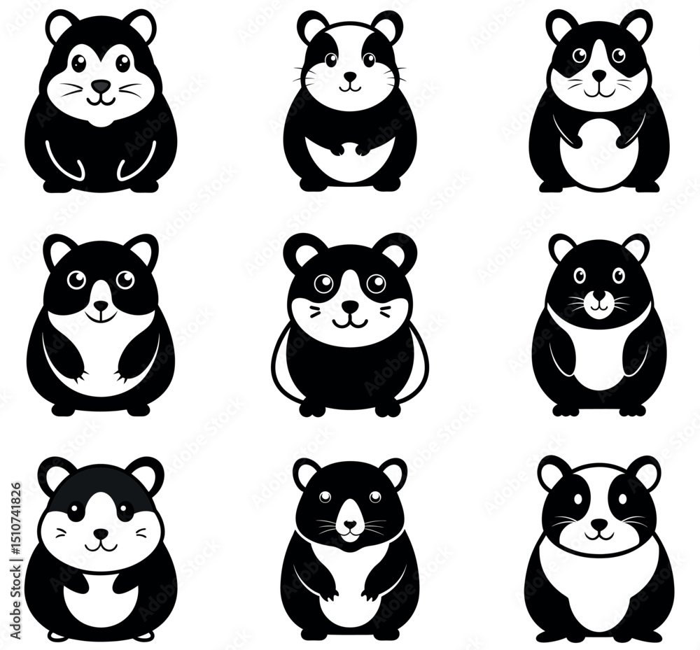Obraz premium Cute Hamster Silhouette Icon Collection
