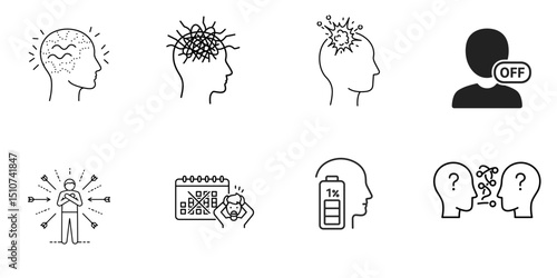 Minimalist Line Art Icons Collection. Autism Spectrum Challenges, Difficulties, Experiences. For Education, Awareness, Support, Resources