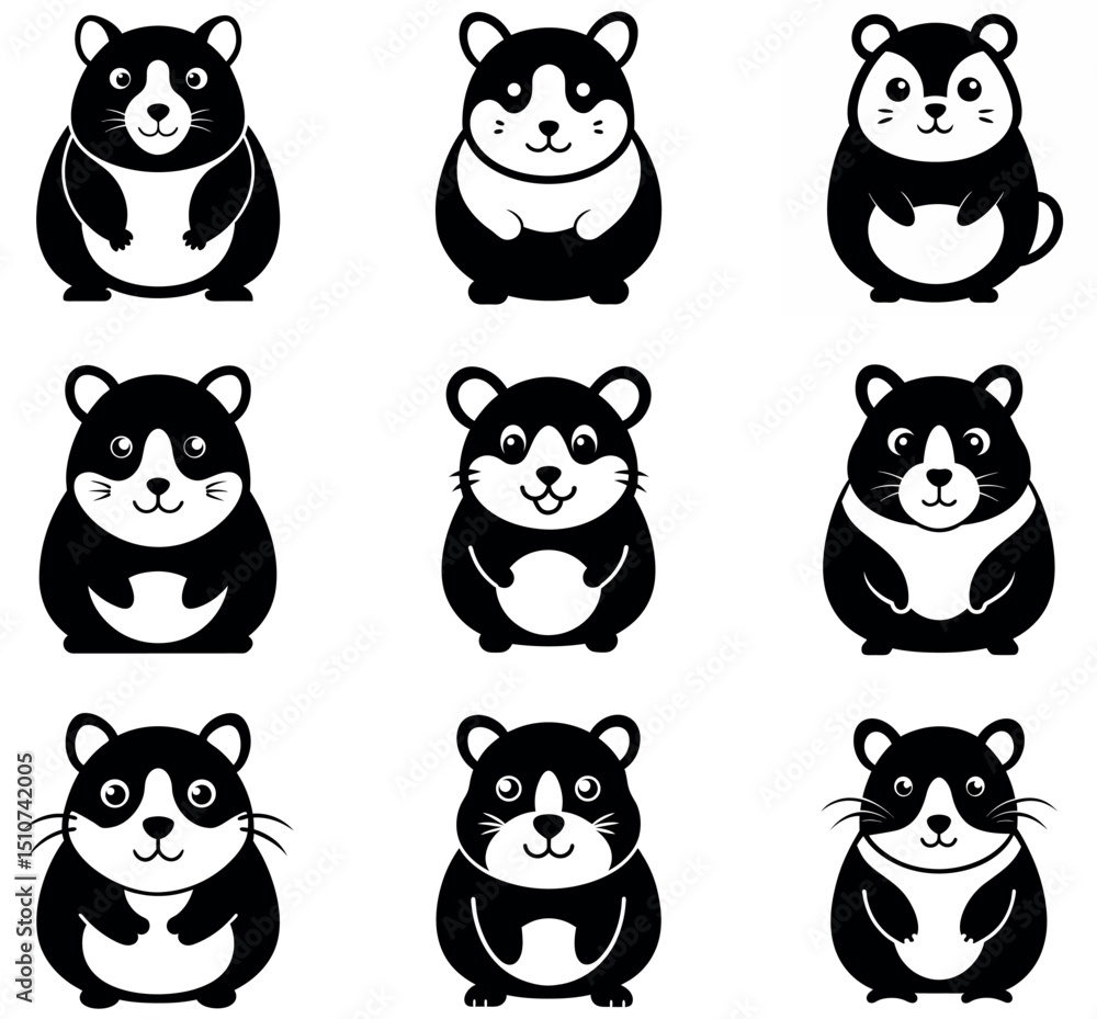 Obraz premium Cute Hamster Silhouette Icon Collection