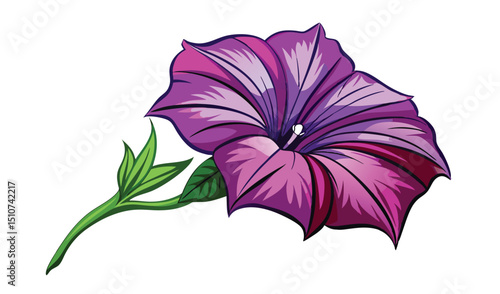Vibrant purple flower with green stem and leaves
