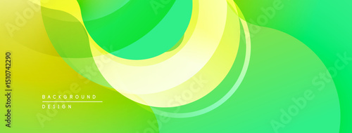 Abstract background features flowing shapes, vibrant yellow, green hues. Modern design, smooth gradients create dynamic visual effect.