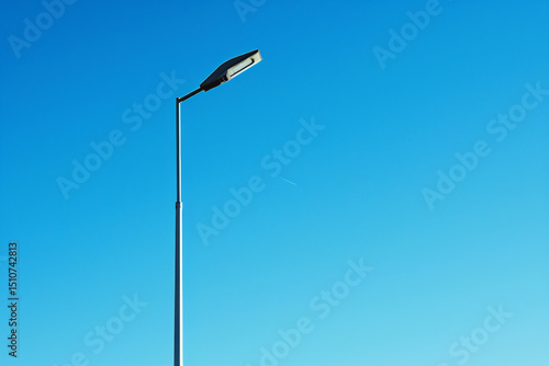 a street light on a pole with a clear blue sky
