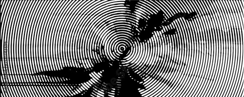 Distressed background in black and white texture with circles, spots, scratches, and lines. Abstract vector illustration.