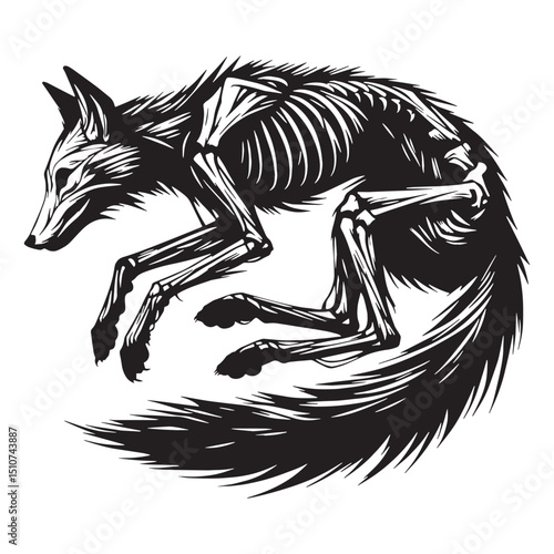 Stylized mummified fox silhouette designed for dark-themed art sets – mummified fox silhouette – mummified fox vector illustration – silhouette of mummified fox

