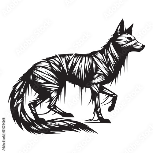 Distinctive mummified fox silhouette illustration for themed design collections – mummified fox silhouette – mummified fox vector illustration – silhouette of mummified fox

