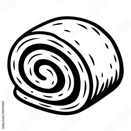 Delicious Hand-Drawn Rolled Swiss Roll Cake Slice - Black and White Dessert Illustration