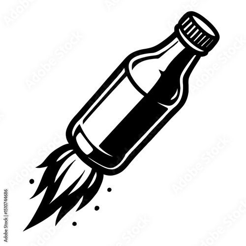 Dynamic Molotov Cocktail Bottle with Jet Flames - Vintage Style Vector Illustration for Protest & Resistance Concepts