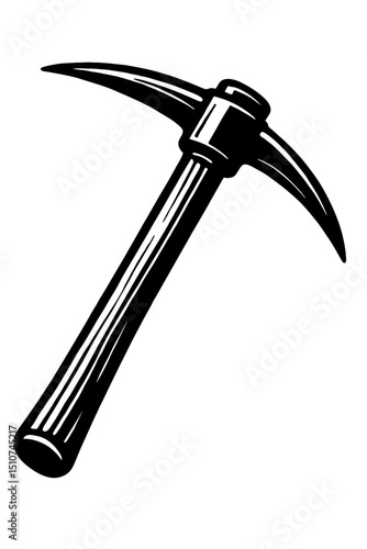 Monochrome vector illustration of a pickaxe, ideal for themes of mining, construction, or hard labor.