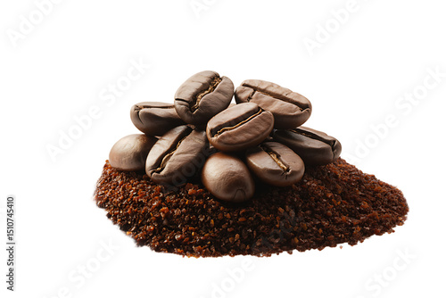 Aromatic Roasted Coffee Beans Resting on Ground Coffee a Rich Brew Experience