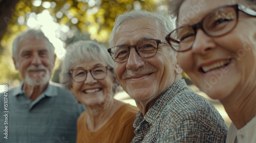 Group of happy elderly people bonding outdoors at the park - Old people in the age of 60, 70, 80 having fun and spending time together, concepts about elderly, seniority and wellness aging