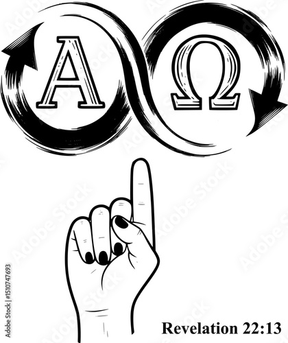 I am the Alpha and the Omega, the First and the Last, the Beginning and the End – Revelation 22:13 | Christian Infinity Symbol Vector | Bible Verse Illustration for Faith-Based Designs