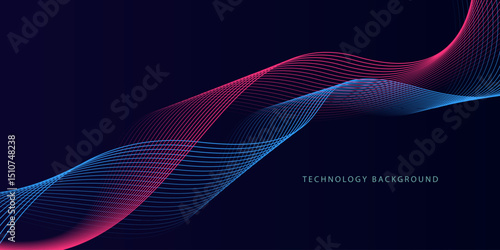 Abstract glowing wave lines on dark blue background. Dynamic wave pattern. Modern flowing wavy lines. Futuristic technology concept. Suit for banner, poster, cover, brochure, flyer, website