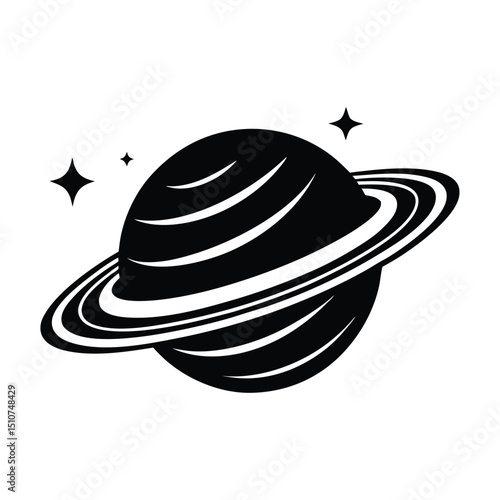 Planet Saturn with planetary ring vector, cosmos and planet silhouette 