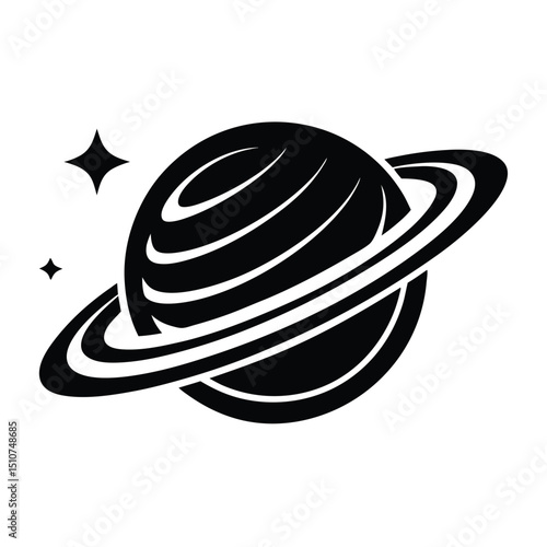 Planet Saturn with planetary ring vector, cosmos and planet silhouette 