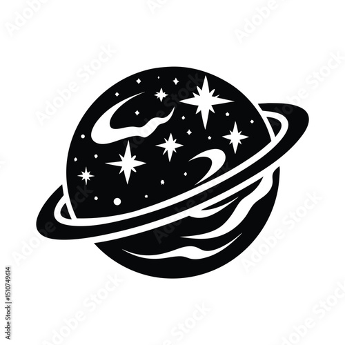 Planet Saturn with planetary ring vector, cosmos and planet silhouette 