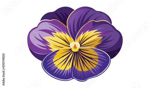 Vibrant purple and yellow pansy flower illustration