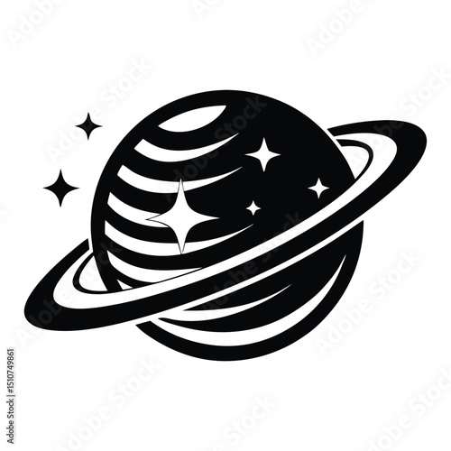 Planet Saturn with planetary ring vector, cosmos and planet silhouette 