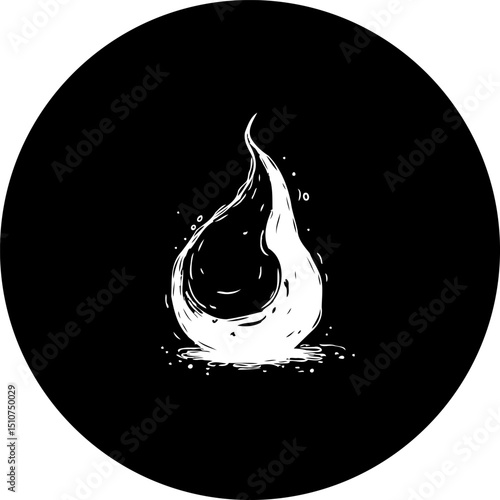 Stylized Fire Illustration in Circular Black Frame for Modern Aesthetic Designs