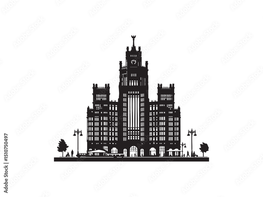Fototapeta premium City Building Silhouette – Real Estate and Urban Development Vector Illustration.