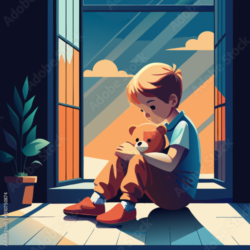 Child Hugging Stuffed Animal in Grief