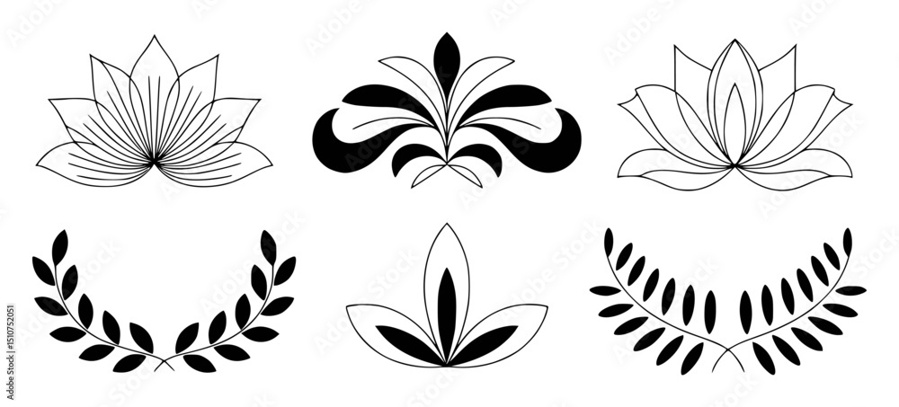 Fototapeta premium Black and white floral and leaf elements