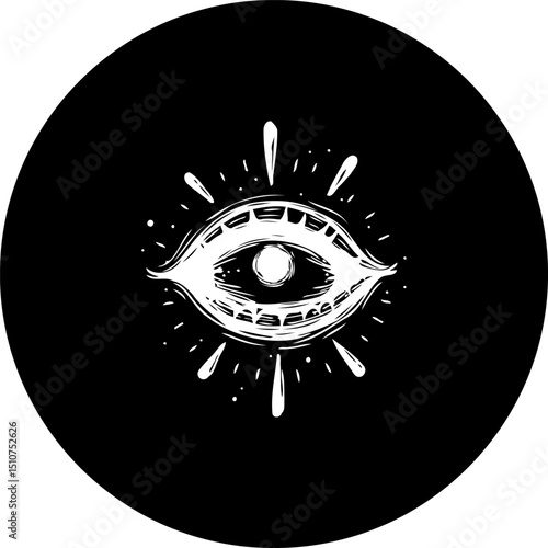 Mystical eye symbol radiating light on a dark canvas of metaphysical allure