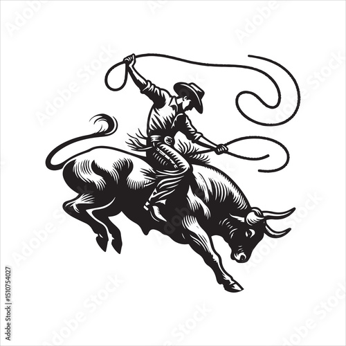 Bull Rodeo Showdown – Cowboy Riding a Bucking Bull in Action

