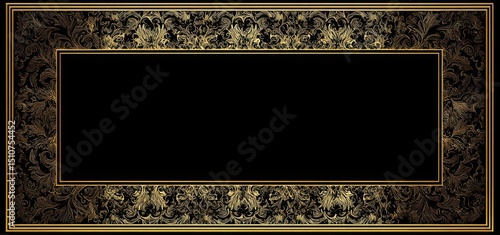 A vector golden baroque frame on a black background, with a patterned background