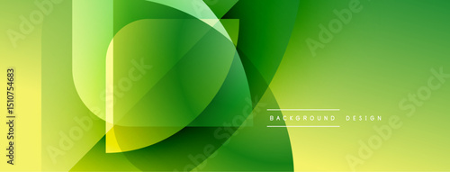 Abstract green gradient background. Overlapping shapes create dynamic visual effect. Modern design element for various projects.
