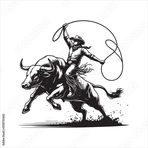 Bull Rodeo Showdown – Cowboy Riding a Bucking Bull in Action

