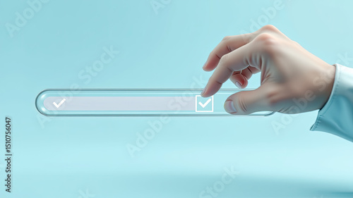 Hand selecting checkbox on glass search bar