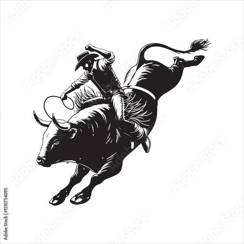 Bull Rodeo Showdown – Cowboy Riding a Bucking Bull in Action

