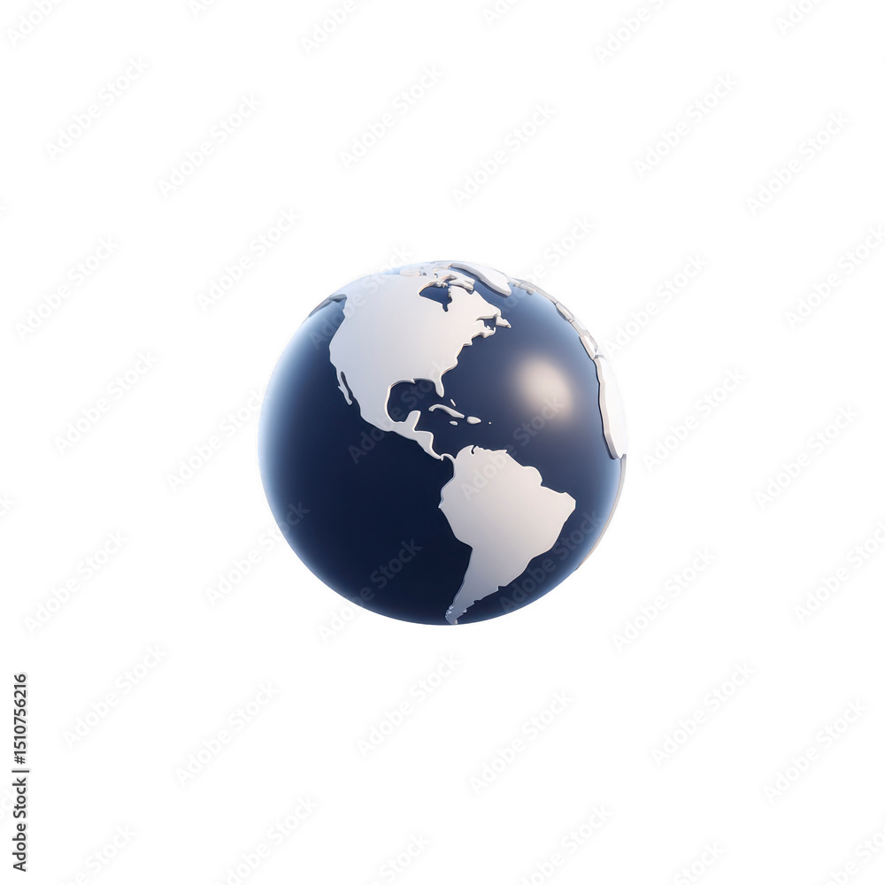 Fototapeta premium 3D rendering of globe showing North and South America, with smooth, shiny surface and minimalist design. globe is set against plain background, emphasizing its spherical shape