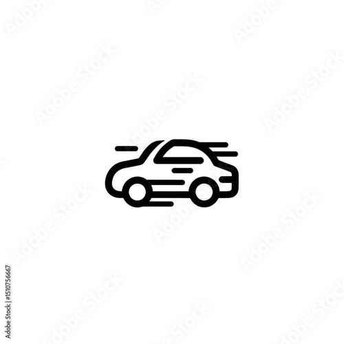 Black car moves quickly on white background simple style