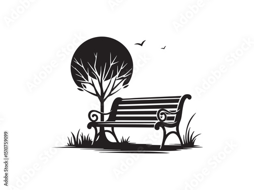 Bench Silhouette Vector – Urban Furniture Design for Park, Garden, and City Use.